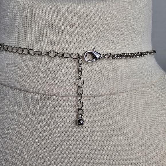 Choker Necklace Multi Chain Draped Silvertone Clear Rhinestones Whimsygoth - Picture 7 of 7